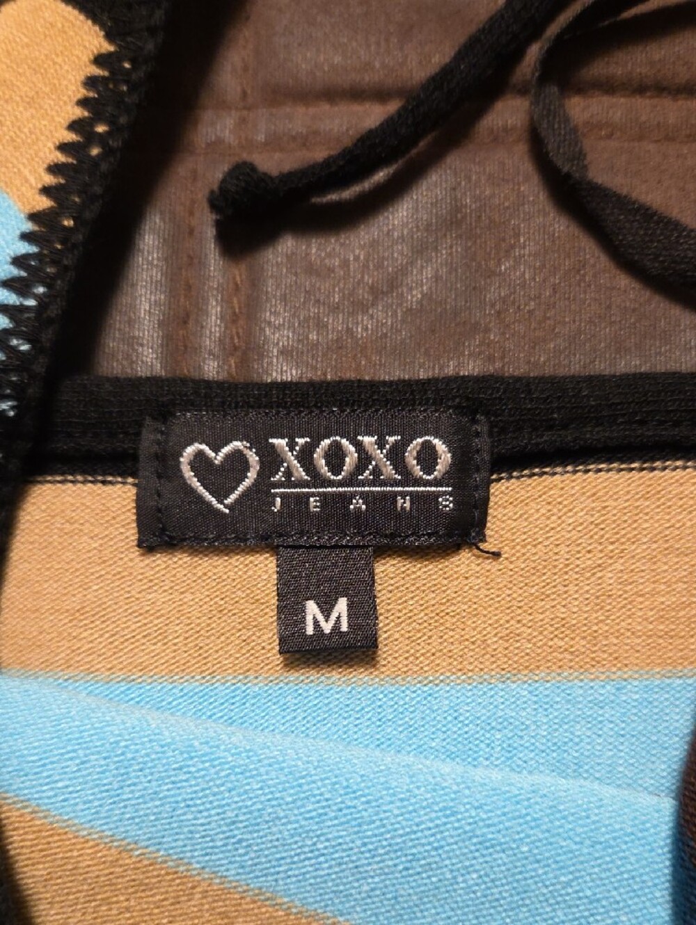 JUNIORS Striped V-Neck Knit Tank in Light Blue, Teal, Brown & Tan - Picture 2 of 7